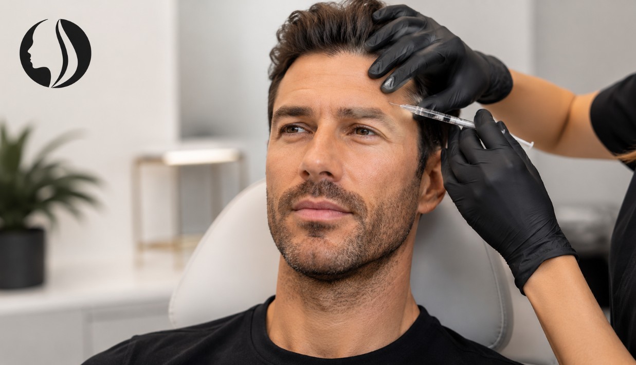 Man receiving preventative Botox treatment at Skin Glow Dermatology in Brooklyn NYC.