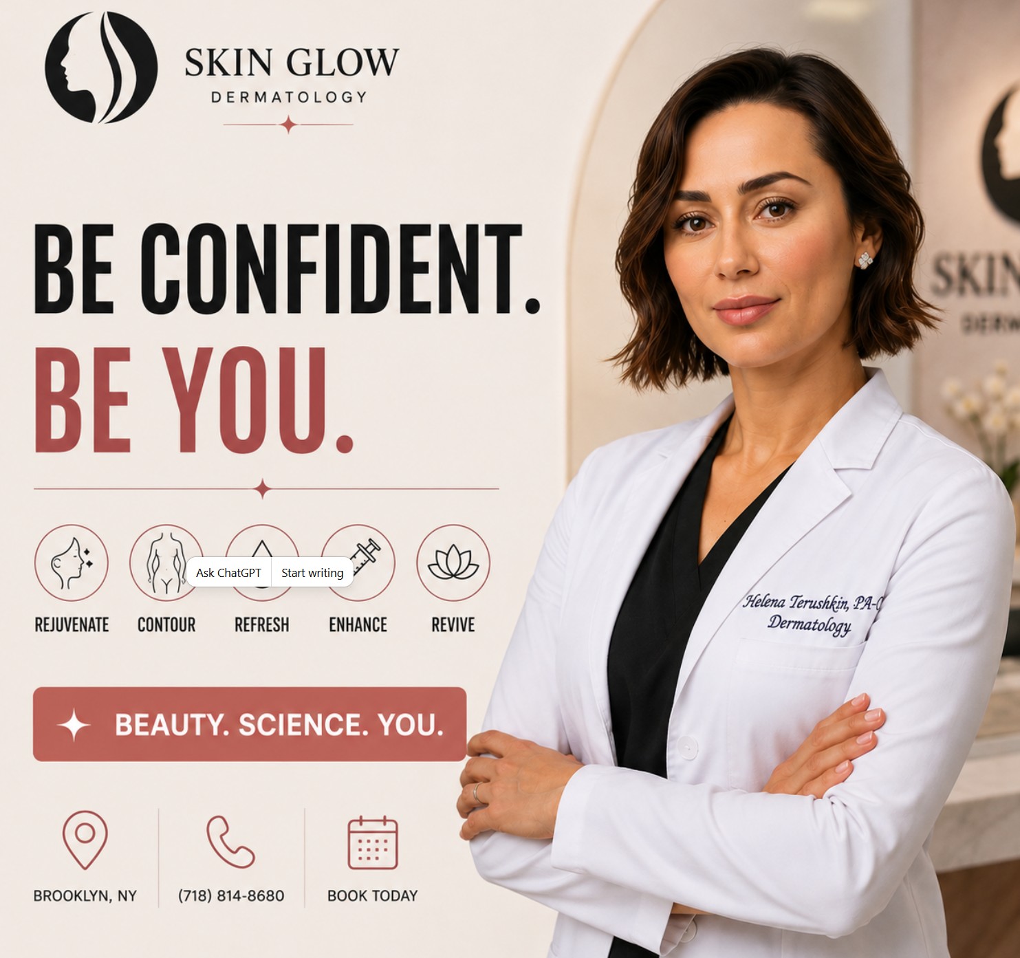 Skin Glow Dermatology cosmetic treatments in Brooklyn, NY with Yelena Terushkin, PA-C, offering personalized facial rejuvenation and aesthetic care.