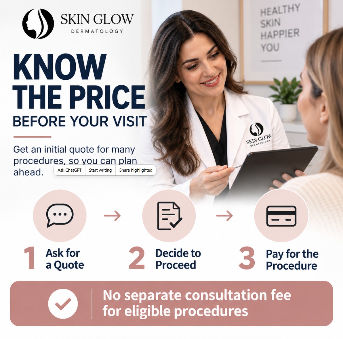 Get a Dermatology Procedure Quote Before Your Visit | Skin Glow Dermatology Get an initial dermatology procedure quote before your visit at Skin Glow Dermatology in Brooklyn, NY.